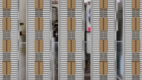 animación digital de la vista aérea de varias cajas de entrega en la cinta transportadora