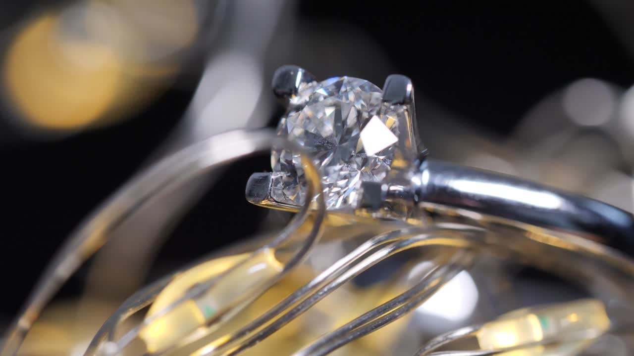 Macro shot of a rich and luxurious diamond wedding engagement ring
