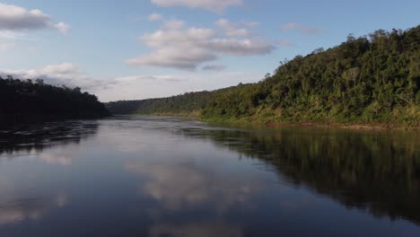 Flying-Low-Over-Iguazu-River-Between-Brazil-And-Argentina-Border-In-Sunny-Day