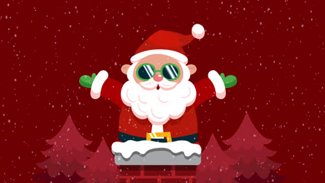 santa claus with sunglasses on a chimney