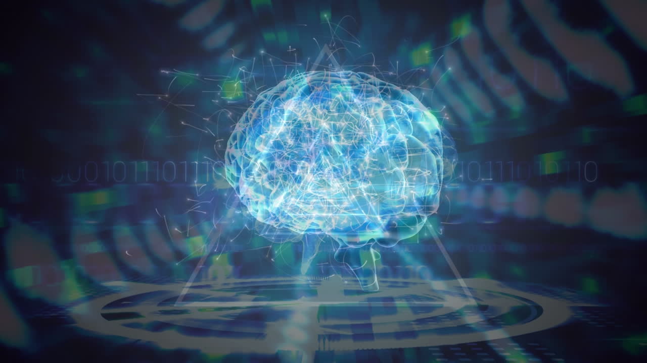 Animation of brain and triangles over black background