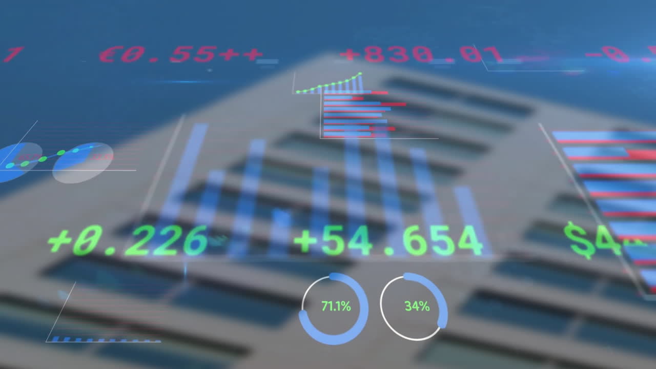 데이터 프로세싱, 다이어그램 및 주식 시장의 애니메이션