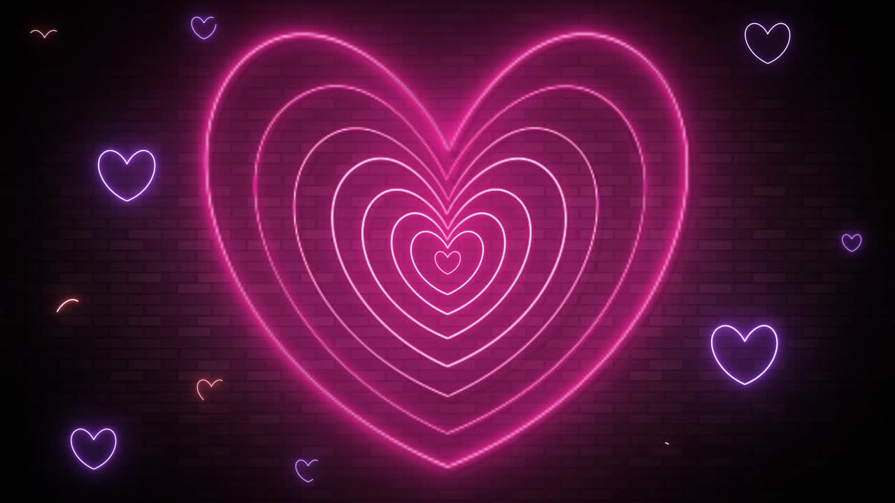 네온 심장은 어두운 배경에 박동하고 빛납니다.