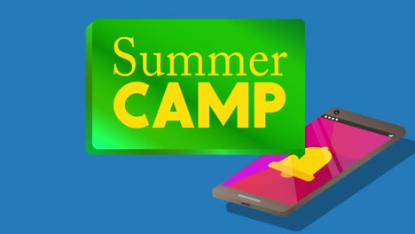 summer camp text on notification bubble from portable information device screen.