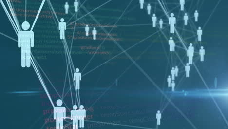 red de personas conectadas iconos y animación de procesamiento de datos sobre fondo de código