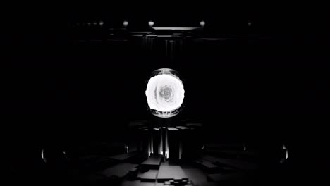 mecanismo giratorio abstracto con una esfera de energía brillante en el medio, bucle sin costuras. diseño. núcleo esférico eléctrico alimentando con energía toda la máquina futurista