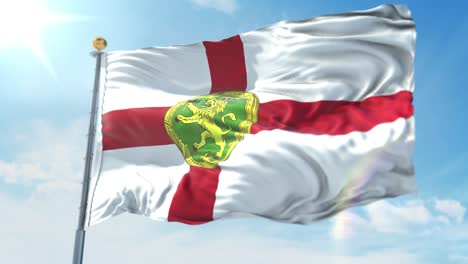 4k-Ilustración-3d-De-La-Bandera-Ondeante-En-Un-Poste-Del-País-Alderney