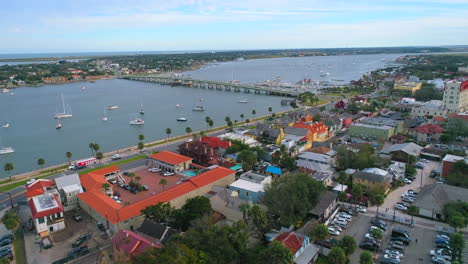 aerial flyover of the waterfront of downtown st