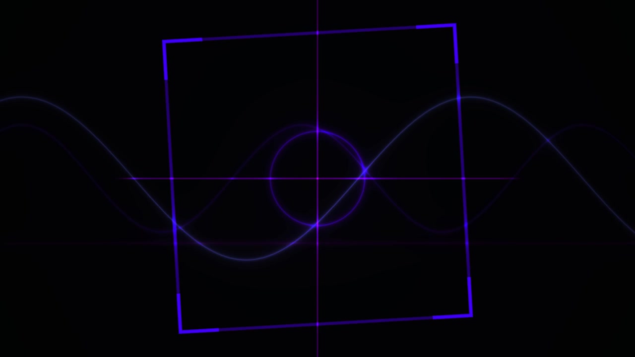 Abstract Rotating Square Frame with Pulsing Sine Wave Background