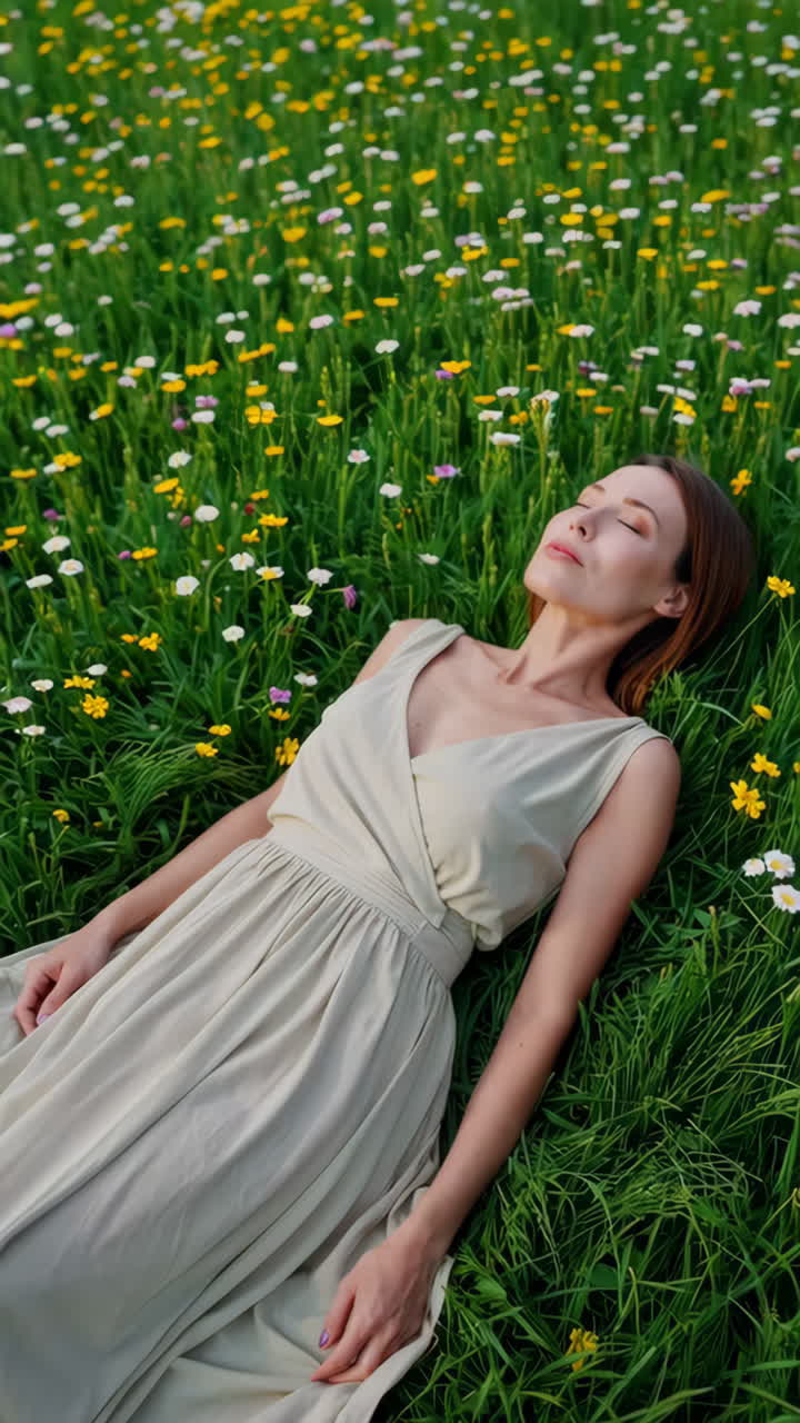 Woman Relaxing in a Field of Flowers