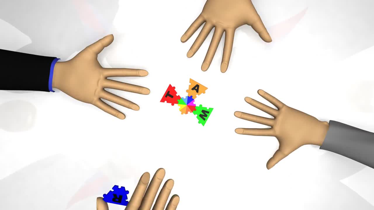 gente de negocios 3d formando la palabra trabajo en equipo