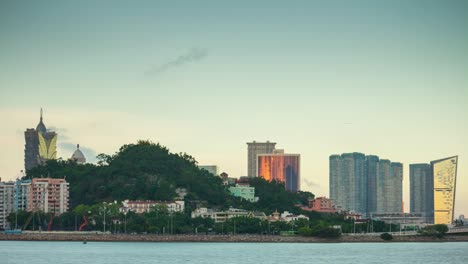 china sunset zhuhai bay macau city hotels coastline panorama 4k timelapse