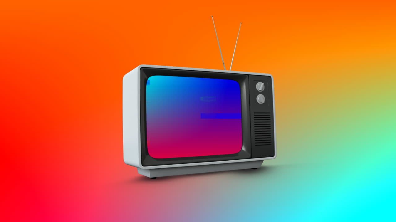 Televisore con disturbo pixelato su uno sfondo colorato