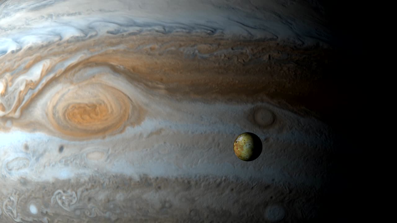 el planeta júpiter y la luna io en el espacio exterior
