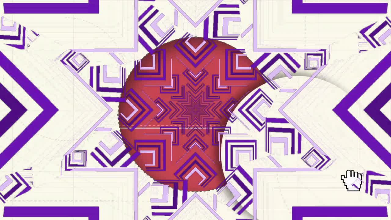 Animazione di un motivo geometrico a mandala in loop su un cerchio rosso, su sfondo bianco.