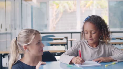 Friendly female school teacher and Black schoolgirl