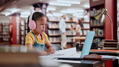 girl studying online in a library