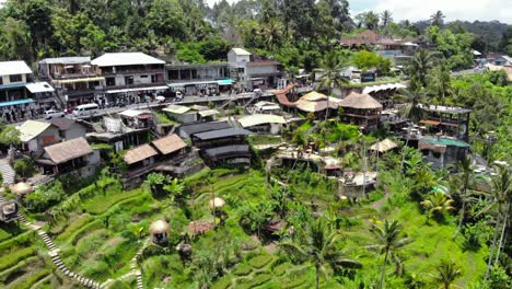 Vista-Aérea-Del-Pueblo-De-Tegalalang-Y-Terrazas-De-Arroz-En-Gianyar,-Bali,-Indonesia.