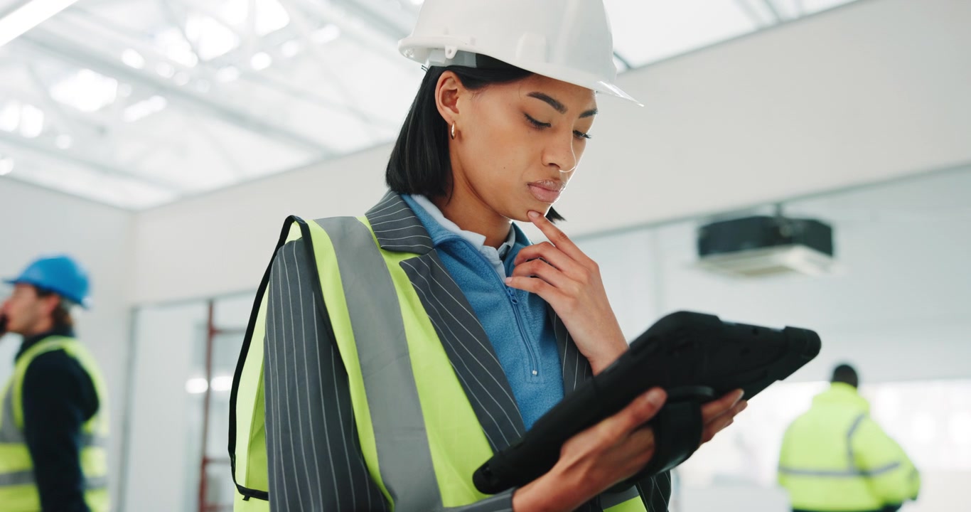 Female Construction Engineer Using Tablet on Building Site