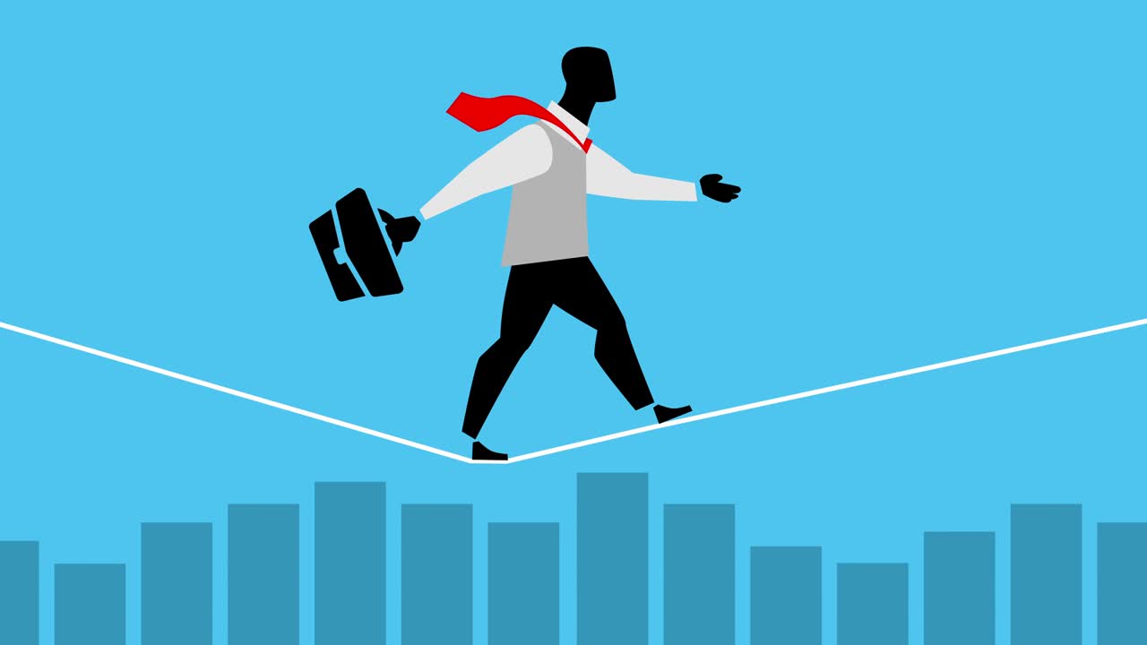 un hombre de negocios caminando en una cuerda.