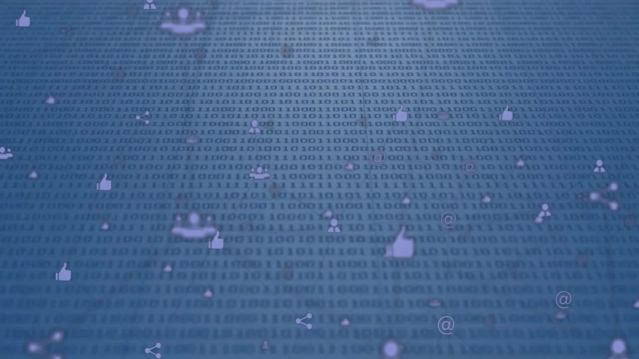 On load binary grid showing digital icons fading pulsing, dispersing, visualizing network