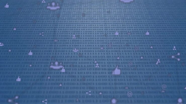 On load binary grid showing digital icons fading pulsing, dispersing, visualizing network