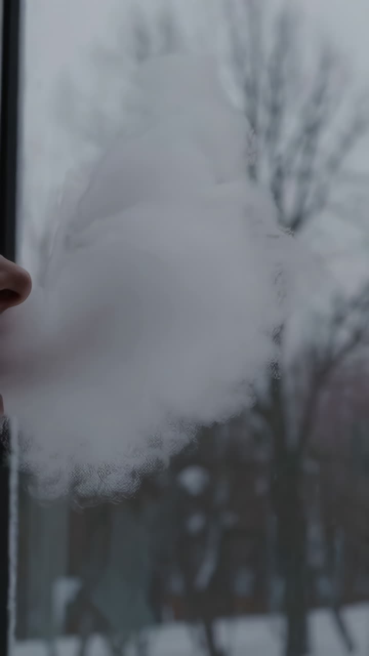 Breath Fogging a Window on a Cold Winter Day