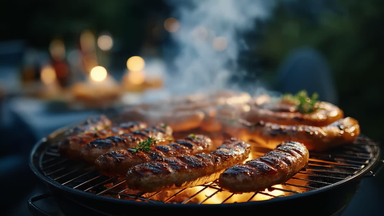 Salsicce alla griglia deliziose, affumicate e succose, che catturano l'essenza dei barbecue all'aperto, perfette per raduni e grigliate in famiglia.