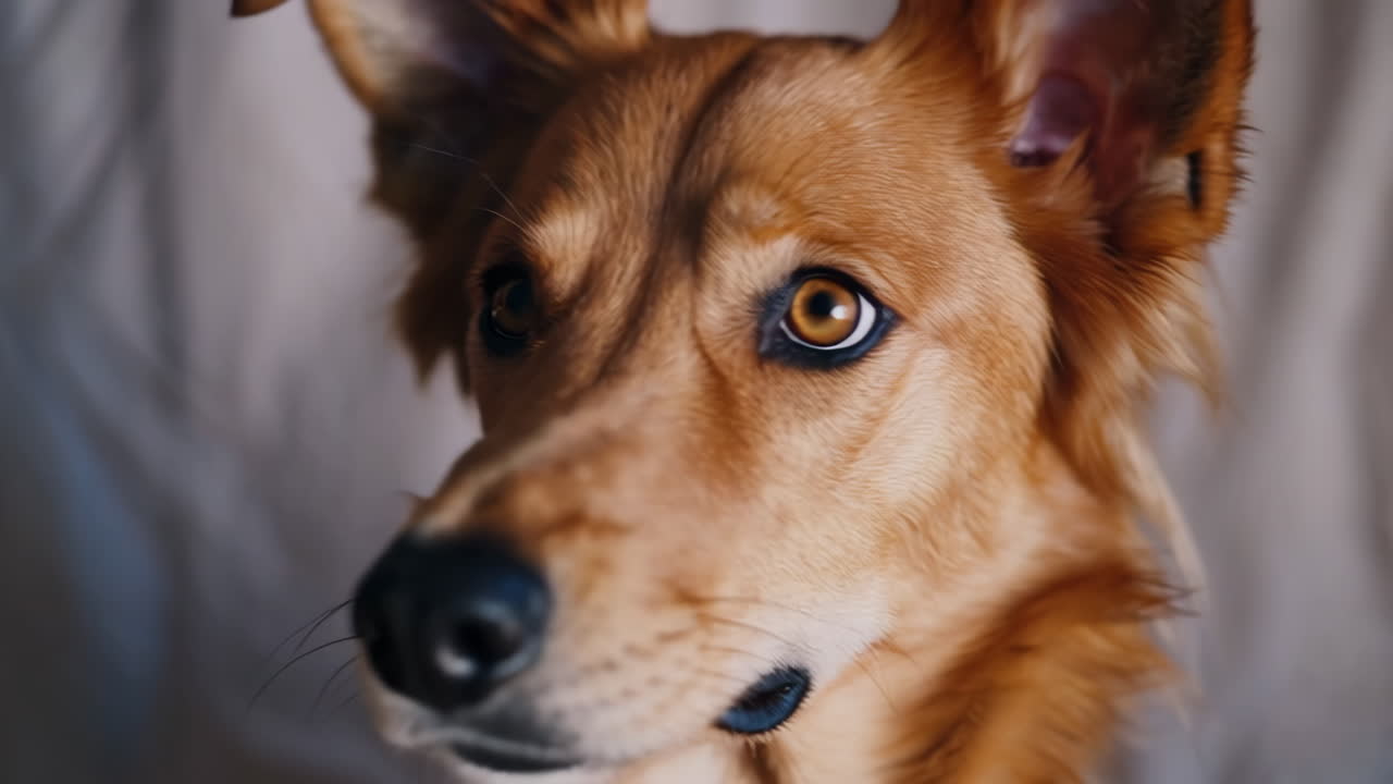 Close-up of a curious brown dog