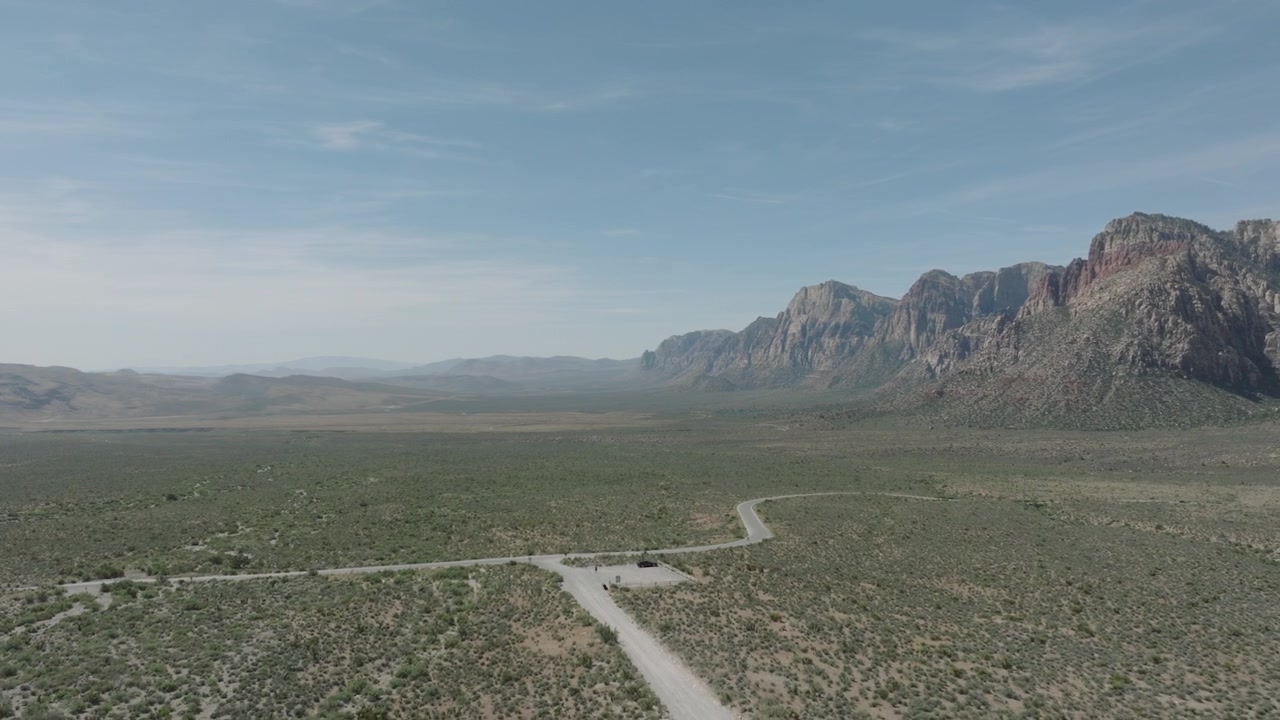 drone footage taken from red rock conservation in las vegas nevada during early morning in the spring time