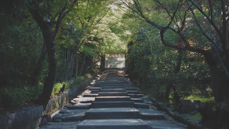 a view of stone stair to japanese shinto shrine in kyoto, japan. static shot