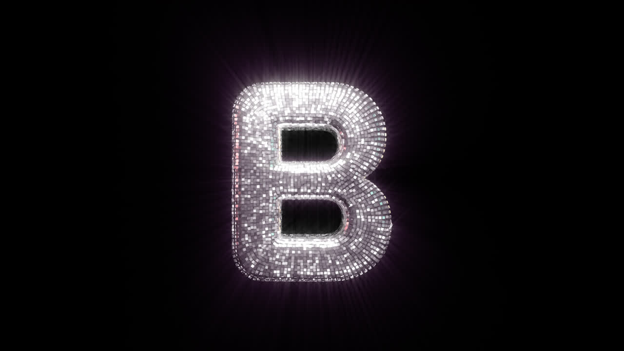 Lettera B animata a sfera da discoteca con luce scintillante