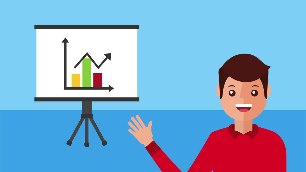 statistics bars in paperboard with man