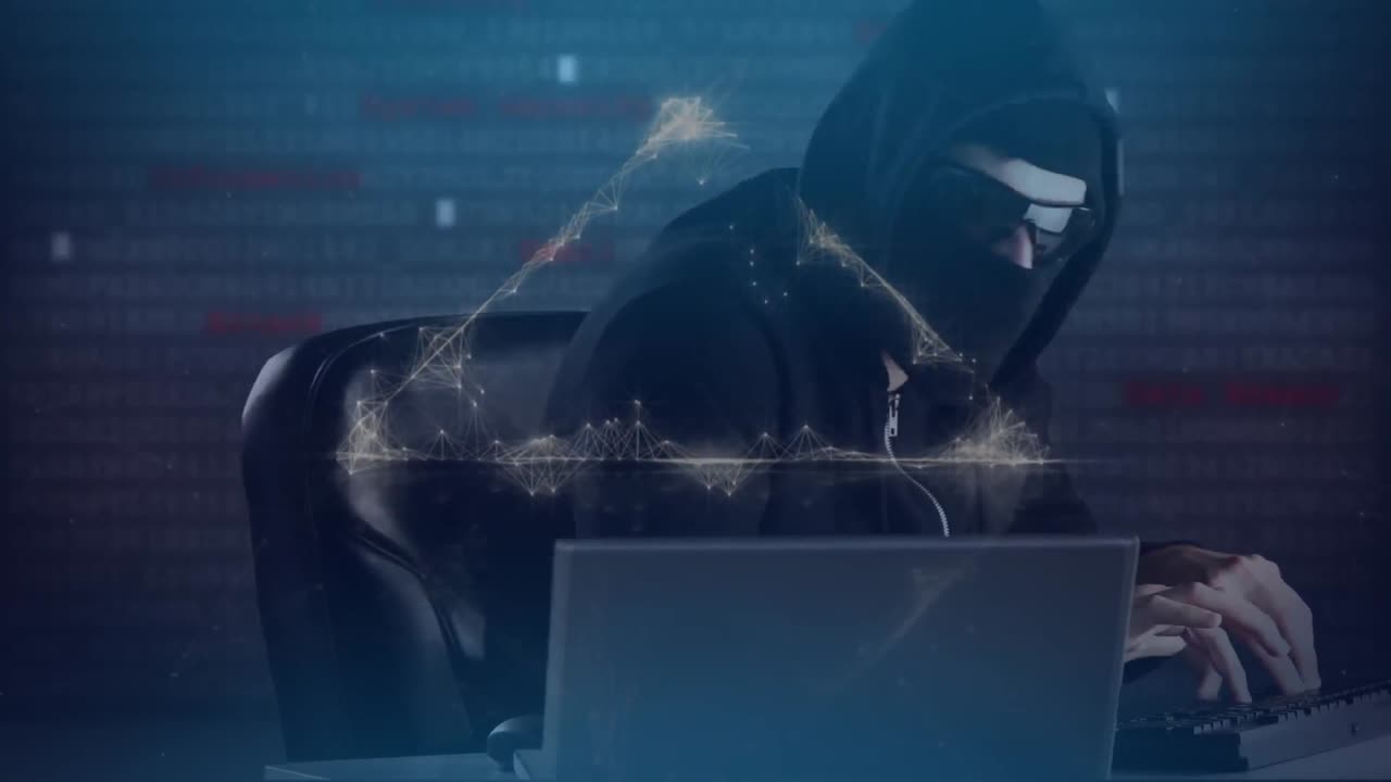 animación del procesamiento de datos sobre un hacker con una computadora portátil