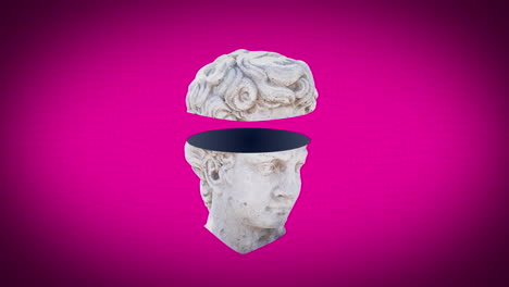 animación de interferencia sobre la escultura de la cabeza en fondo rosa