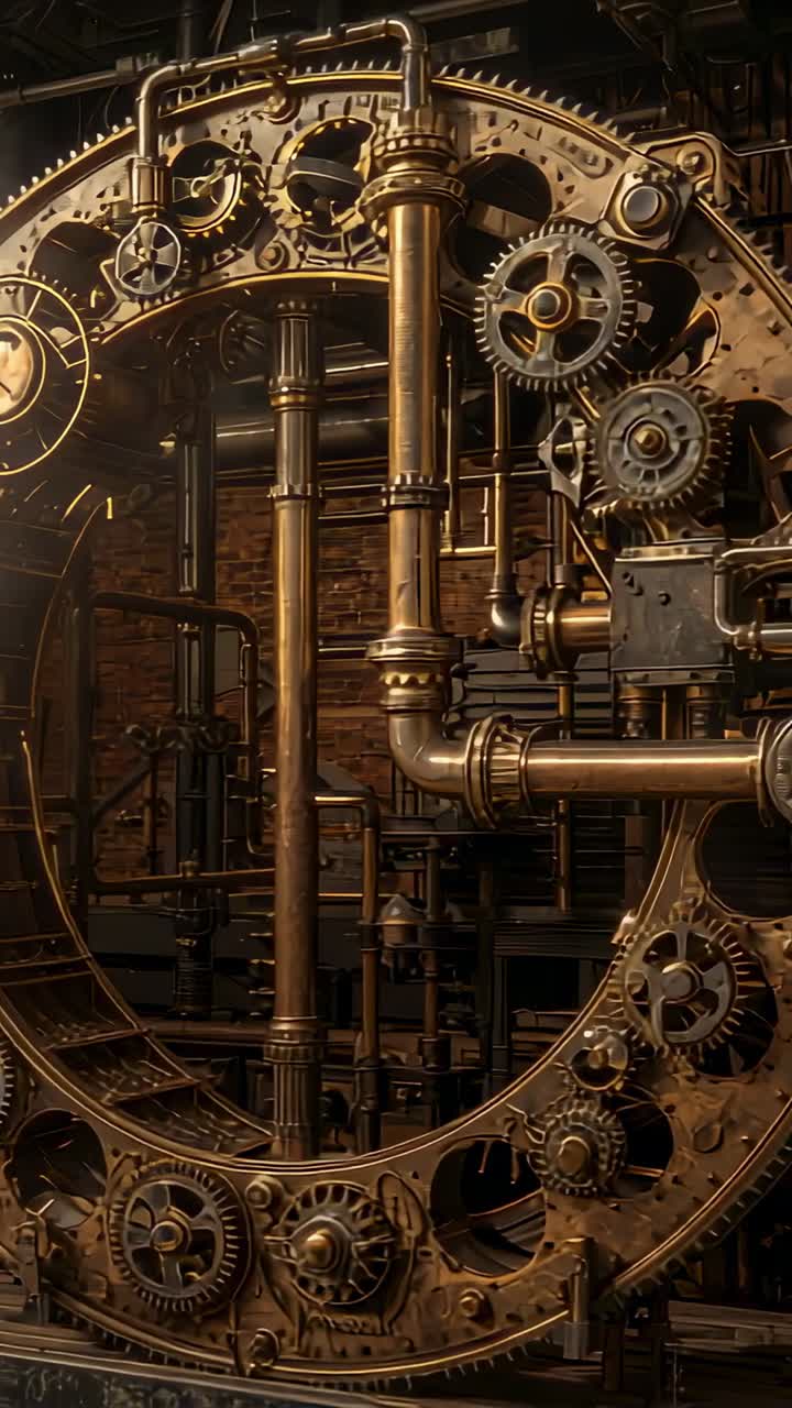 Vertical video: Camera tilting down on brass gear ring in workshop, highlighting polished metal