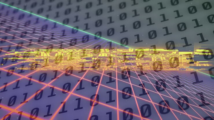 Animation of game over text over colourful grid and numbers changing