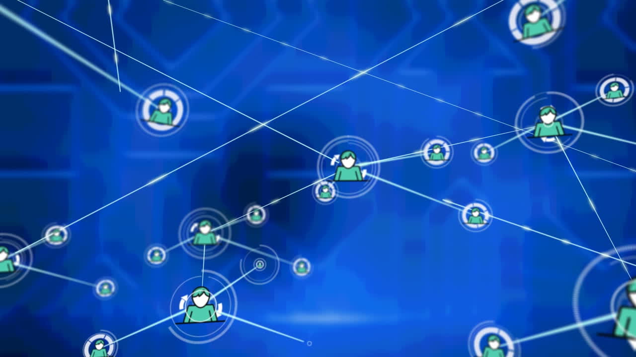 파란색 배경 위의 연결 네트워크의 애니메이션