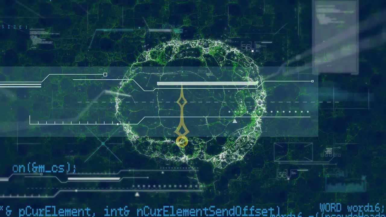 animación del procesamiento de datos sobre el cerebro humano girando contra un fondo azul