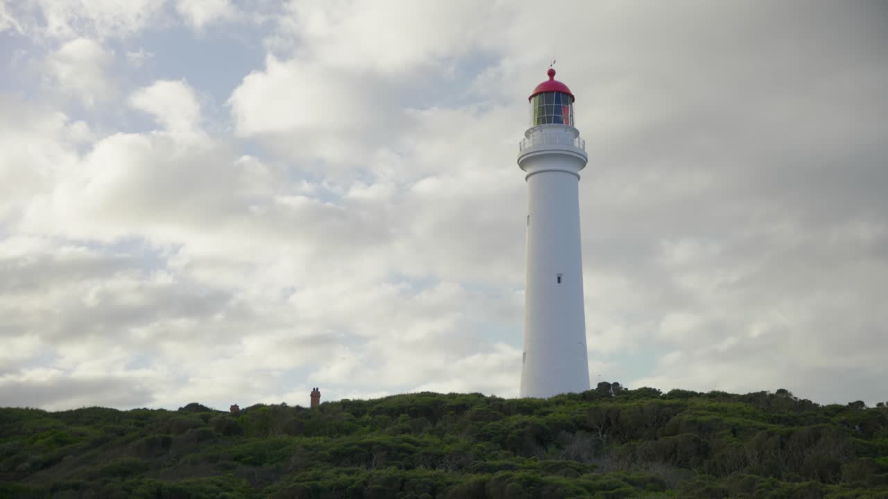 белый маяк в зеленых кустах