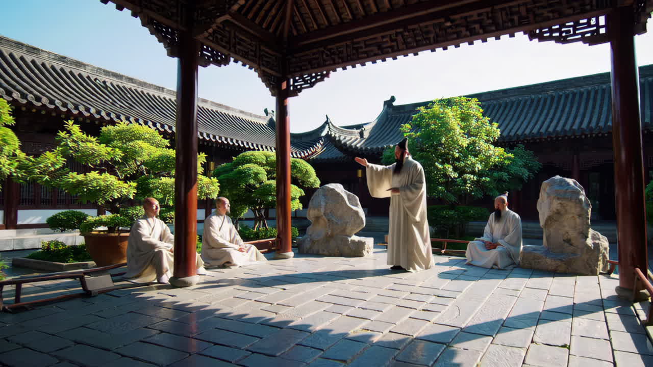 Buddhist Monks in a Chinese Temple Courtyard