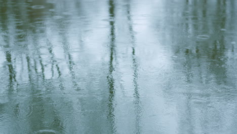 raindrops falling into river close-up