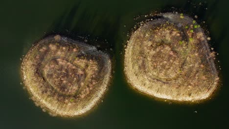 Drone-Ascending-On-The-Small-Islands-At-Lake-Mucharskie-In-Mucharz-Poland