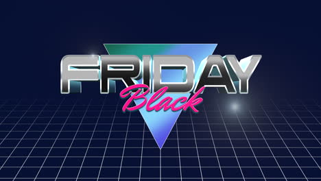 Retro-Black-Friday-Text-Mit-Neondreieck-Und-Gitter-In-Dunkler-Galaxie