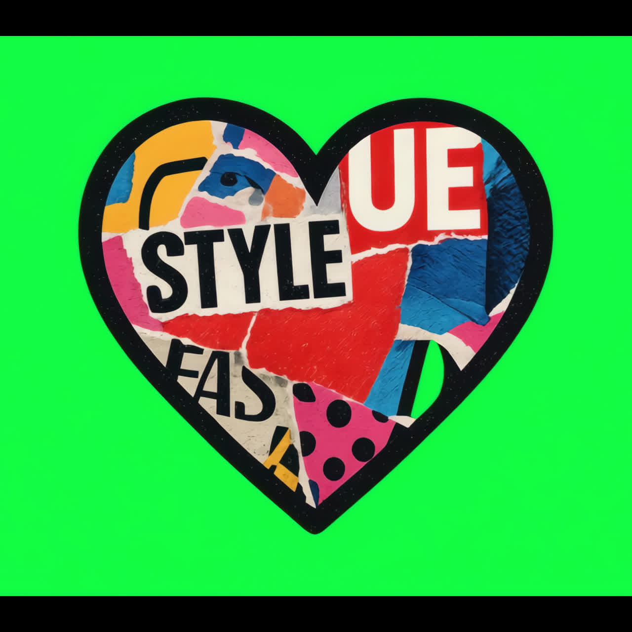 Colorful heart collage animation isolated asset, transparent 4K video, alpha channel, ProRes 4444