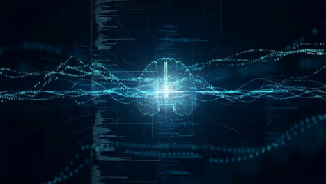 artificial intelligence brain with digital data streams and binary code