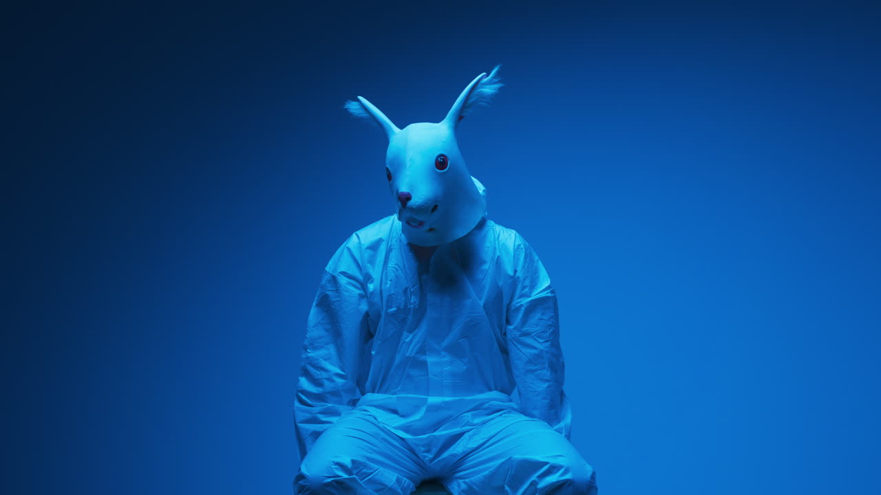 Person in a Rabbit Mask and Hazmat Suit