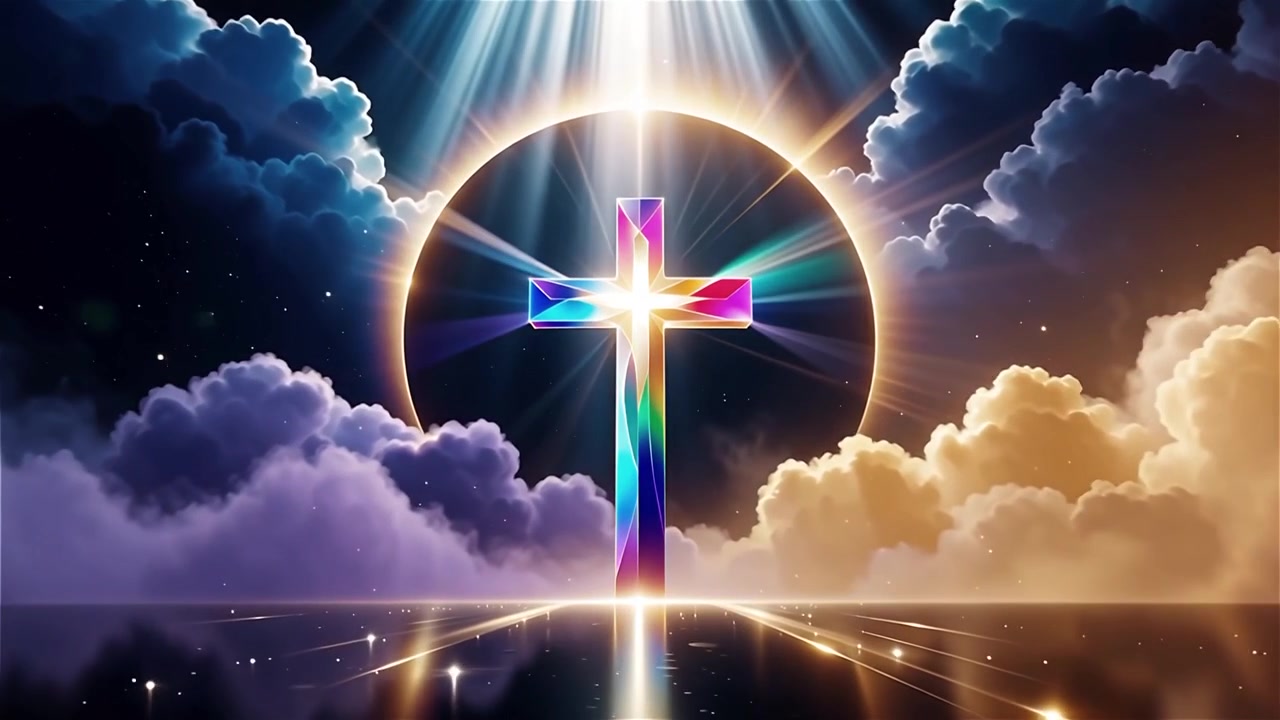 Croce Cristiana Luce Celestiale Sfondo per il Culto.