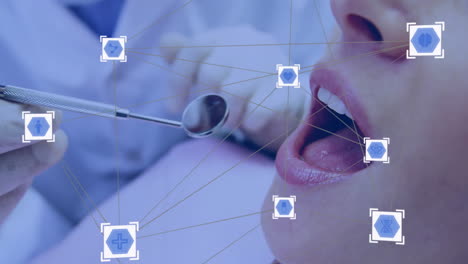 dental examination with medical icons and network connections animation over patient