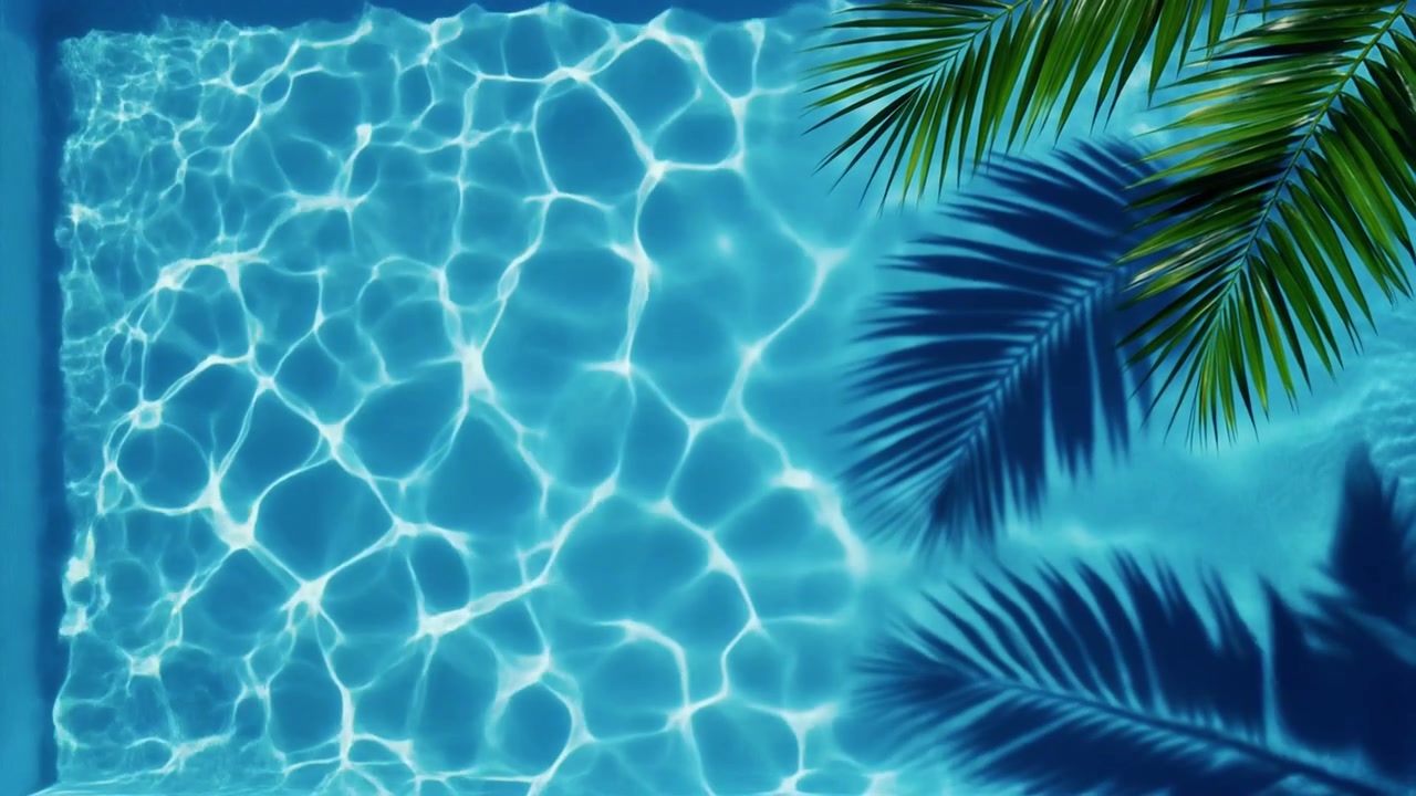 Top View of Swimming Pool Water with Palm Tree Shadow